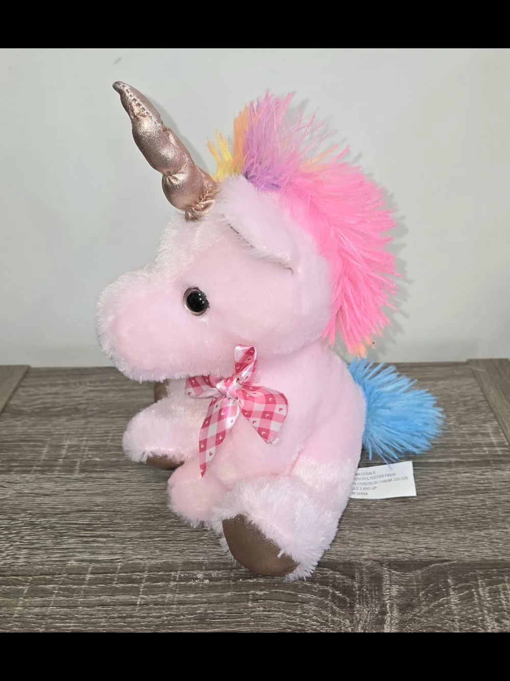 Inter-American Products Pink Rose Gold Metallic Unicorn with Bow Plush Yellow